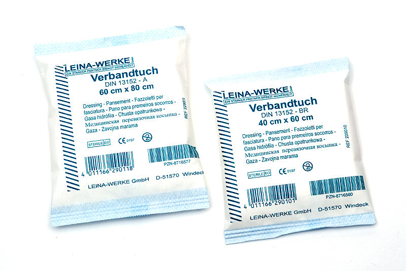 LEINA Verbandtuch - DIN 13152, Vliesstoff, weiß, Mindestsaugfähigkeit 125g/qm, steril