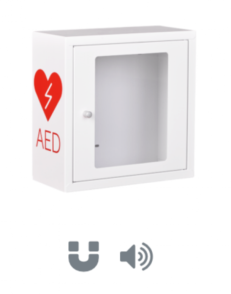 AED Schrank indoor, mit Magnetverschluss, Alarm und beidseitigen Logo Aufdruck